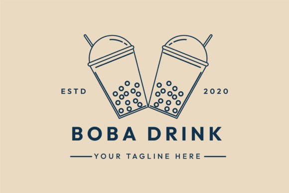Boba Drink Line Art Logo