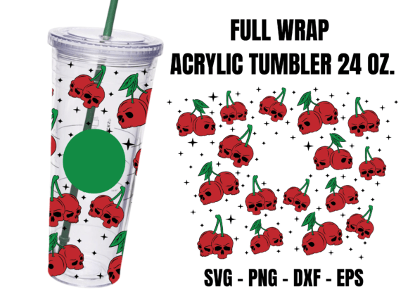 Cherries Skull Acrylic 24Oz.