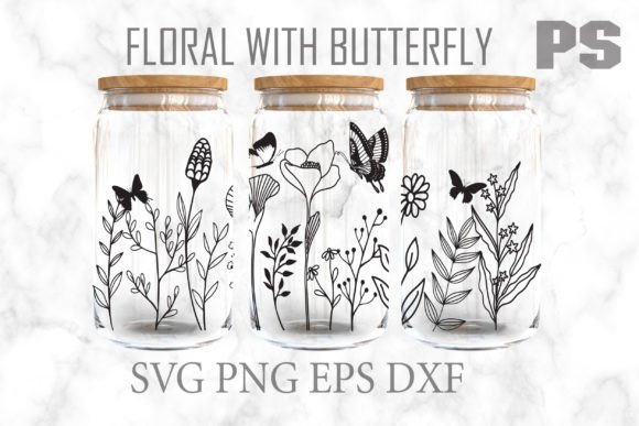 Floral with Butterfly Flowers 16 Oz Libb
