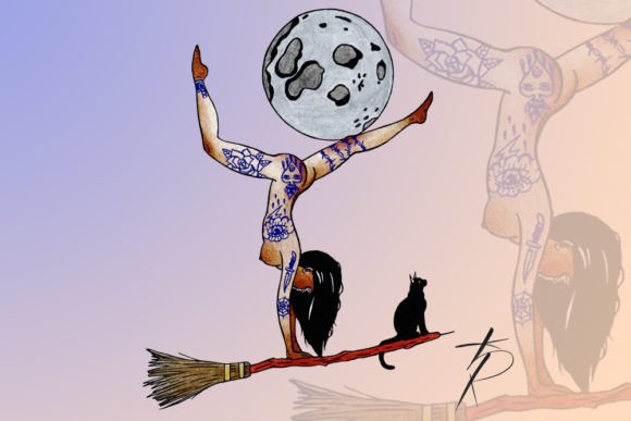 Halloween Witch Illustration - Tattoo Art