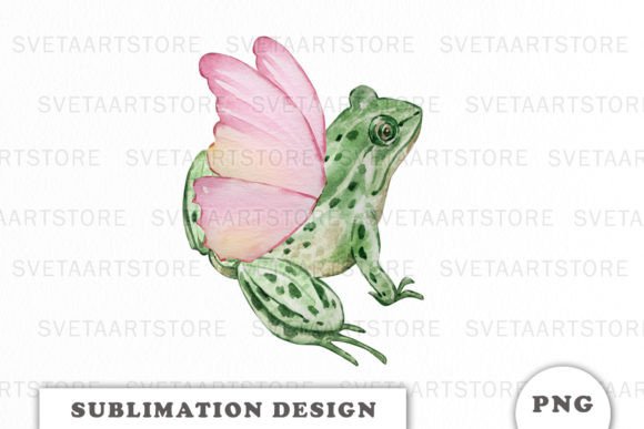 Watercolor Frog with Butterfly Wings Png
